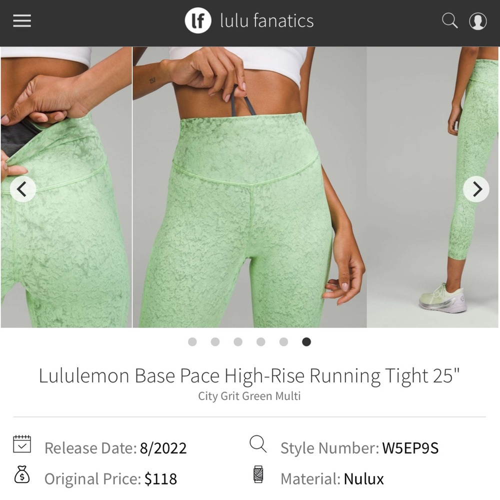 Lululemon Base Pace High-Rise Running Tight 25" City Grit Green Multi